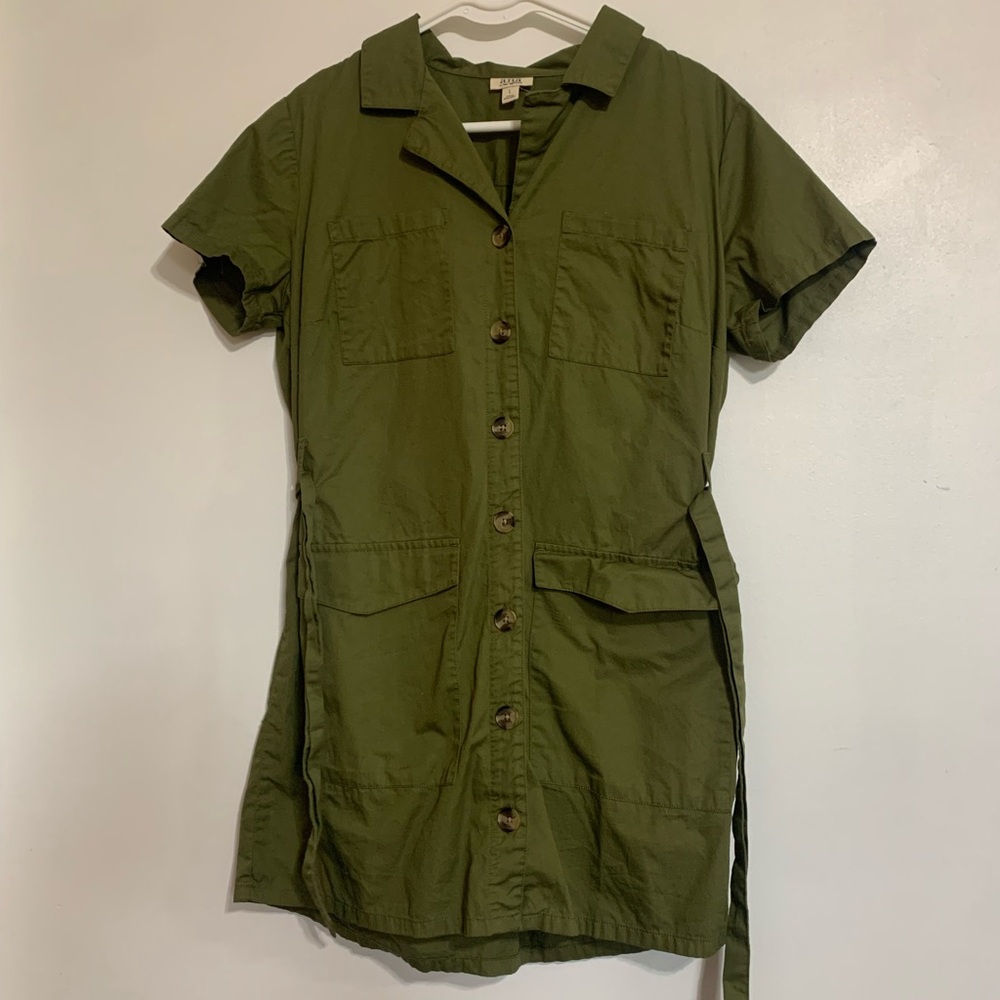 Olive Green Button-Up Shirt Dress